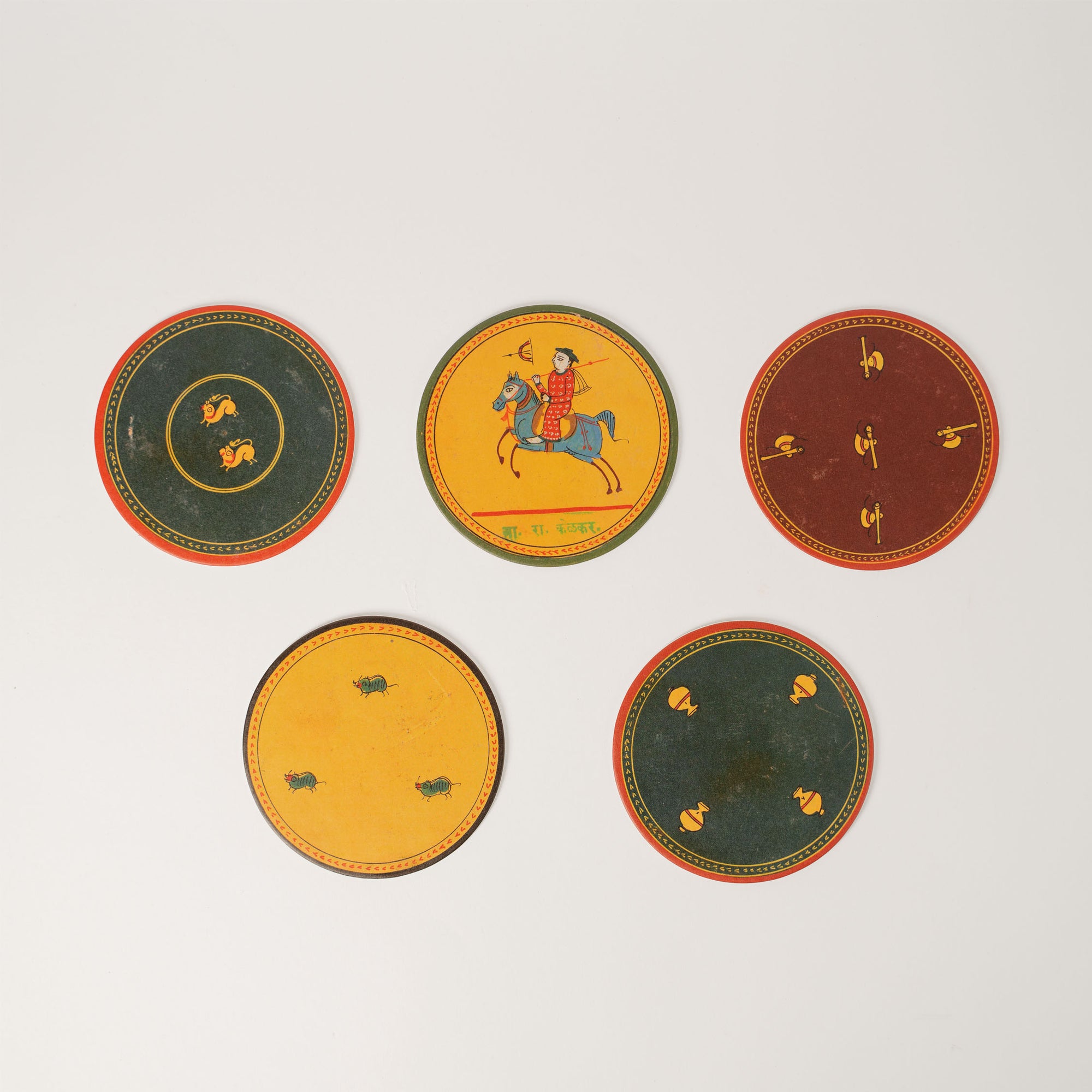 Set of 5 Paper Coasters (Dashavatara Ganlita 1-5 Playing Cards Collection)