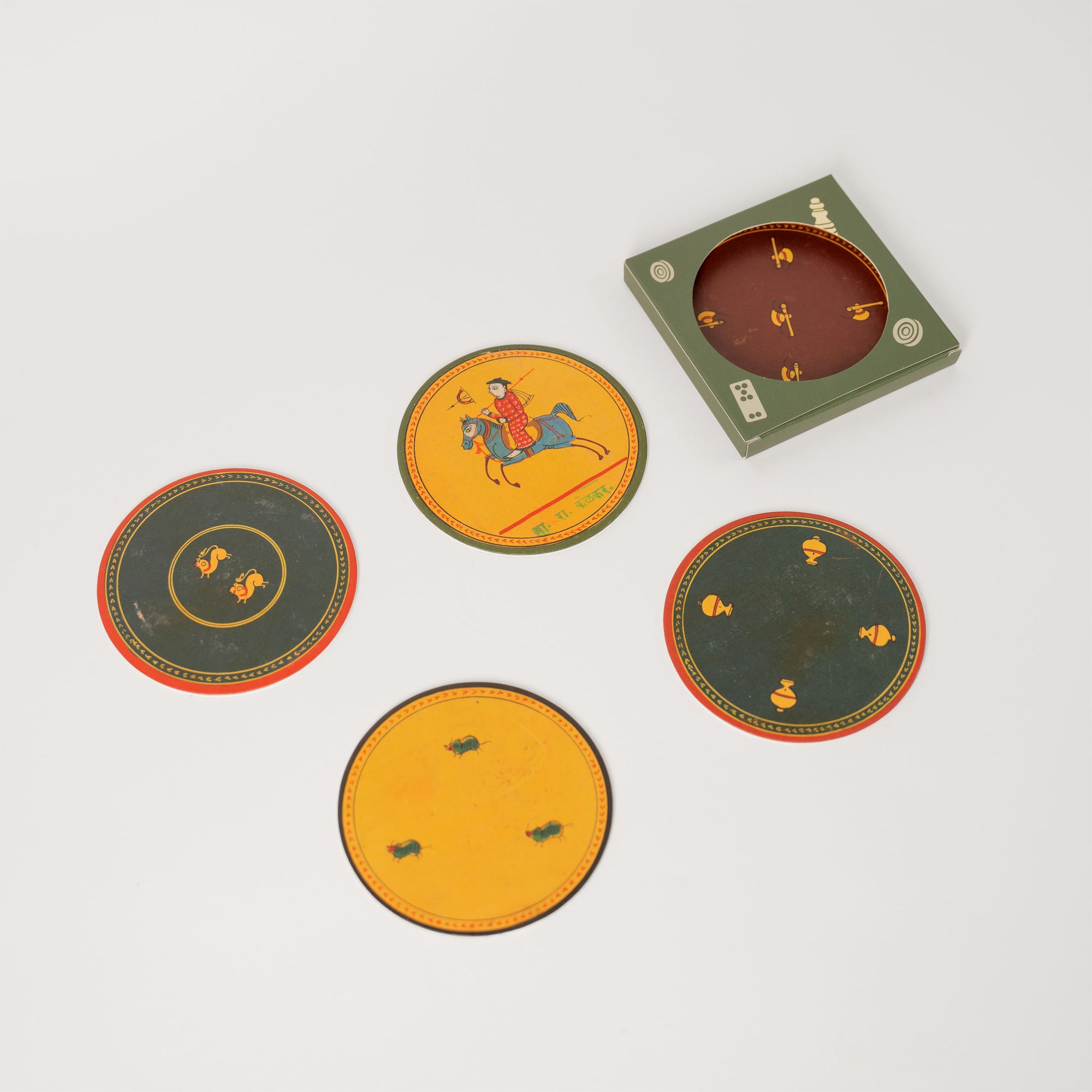 Set of 5 Paper Coasters (Dashavatara Ganlita 1-5 Playing Cards Collection)