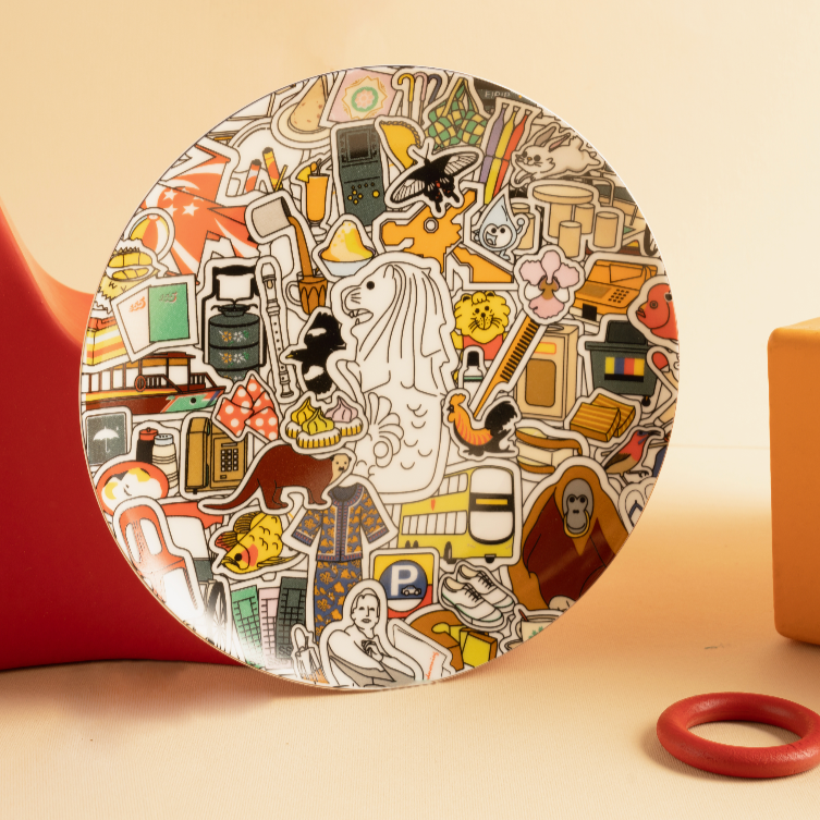 Singapore Stickers - Merlion 8 Inch Plate